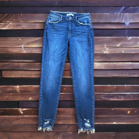 KanCaN Estilo Dark Wash Distressed High Rise Skinny Jeans | Women’s Size 13/30 - Picture 2 of 7